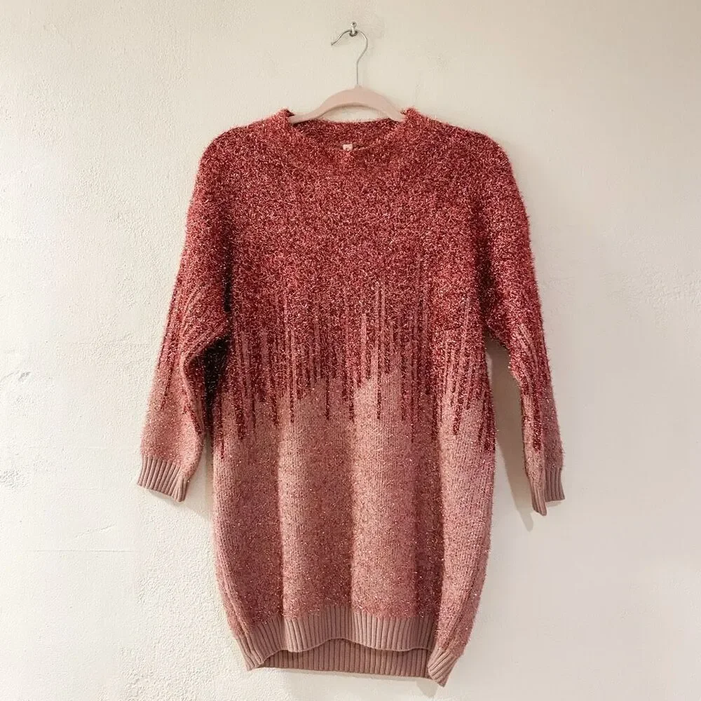 Anthropologie Raga Kylie High Neck Glitter Sweater in Pink XS